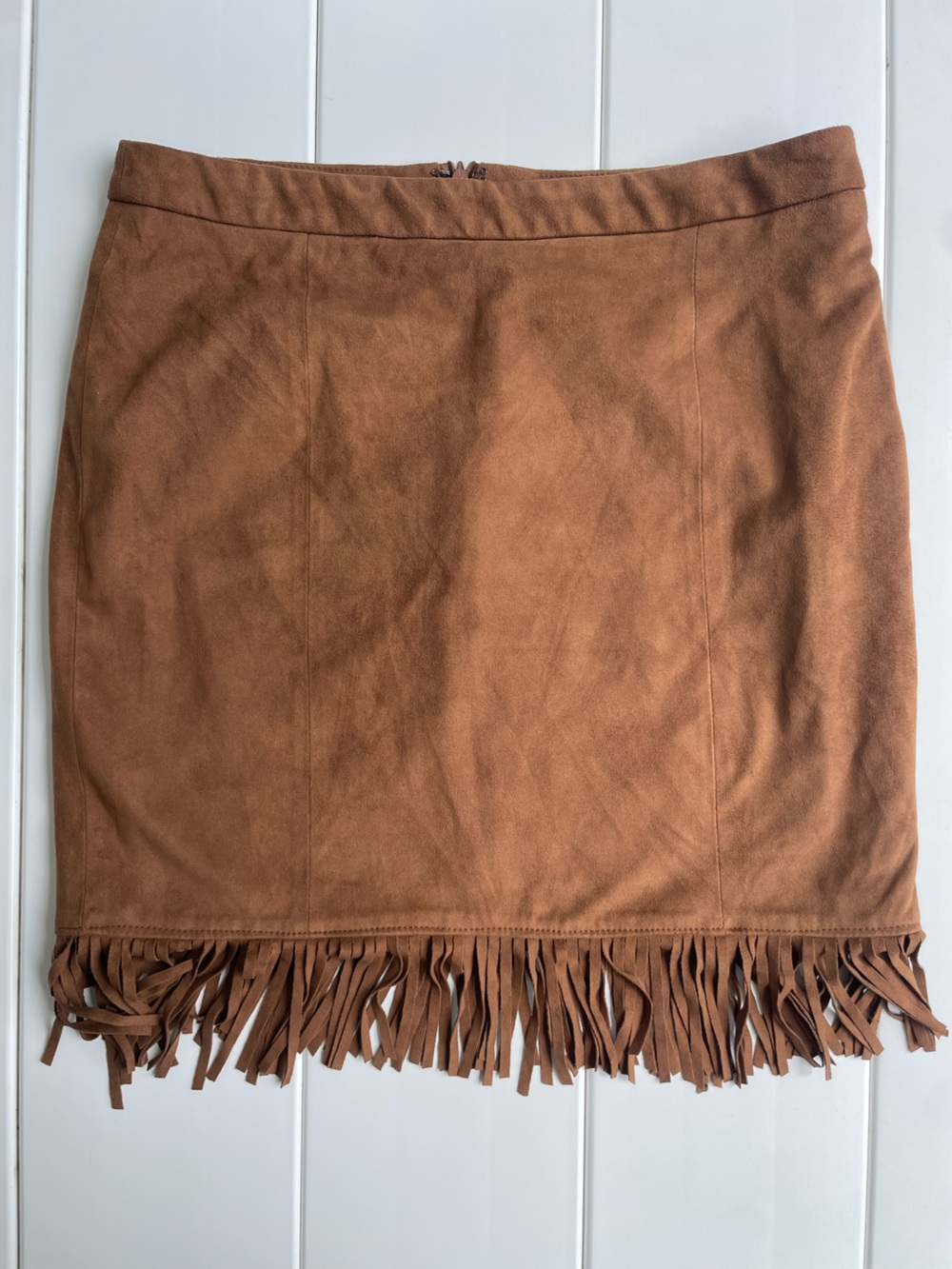 Chelsea & Theodore Faux Suede Fringe Skirt, Size M